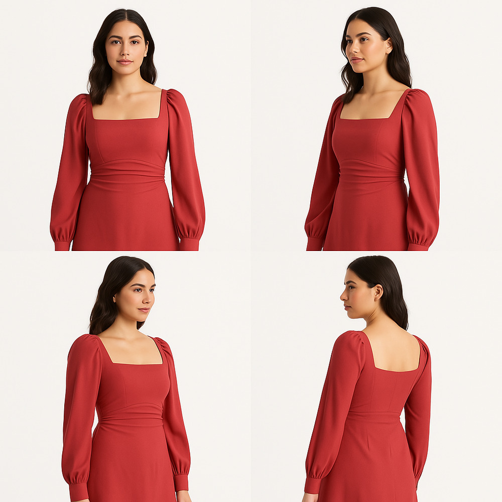 NEW Abercrombie & Fitch Red Pink Puff Sleeve Long Sleeve Midi Dress Women Size M